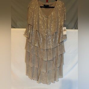 Ignite Evening Taupe Metallic Tiered Midi Dress